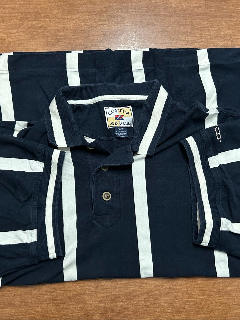 Y2K Cutter & Buck Navy White Striped Polo Shirt